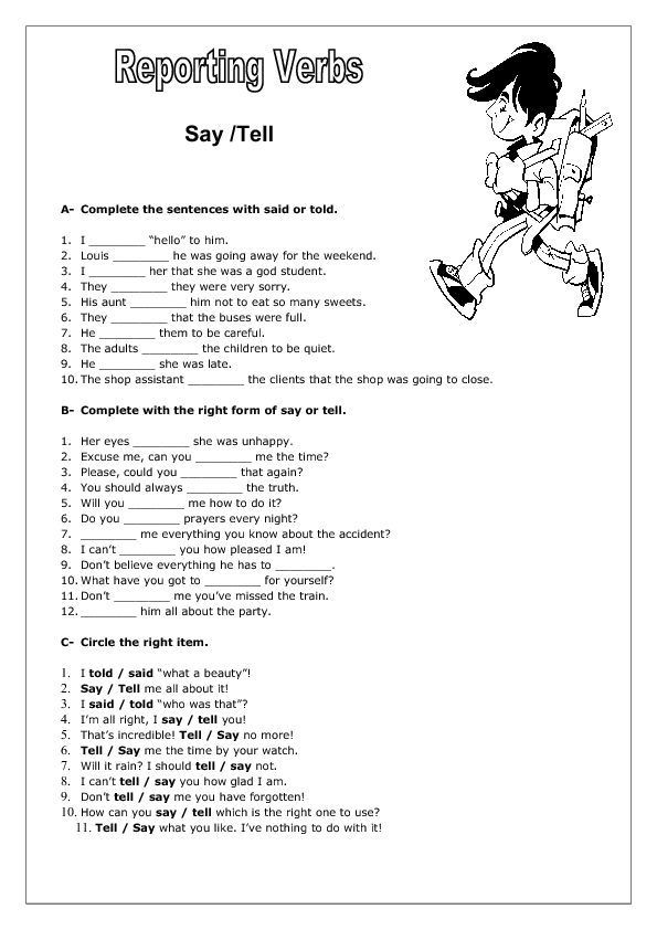 Reporting Verbs Say And Tell Worksheet