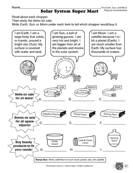 Science Worksheet Earth  Sun  And Moon