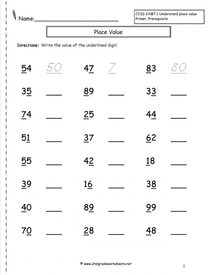 Place Value Worksheets Second Grade Free Printable