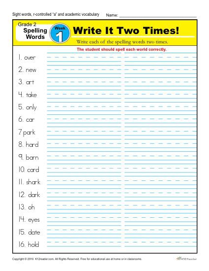 Second Grade Spelling Words List