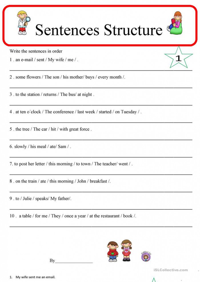 Under Sentence Construction Worksheets 99Worksheets