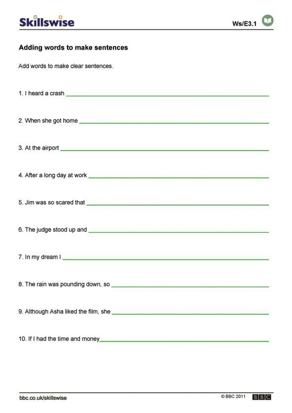 Sentence Structure Worksheets High School