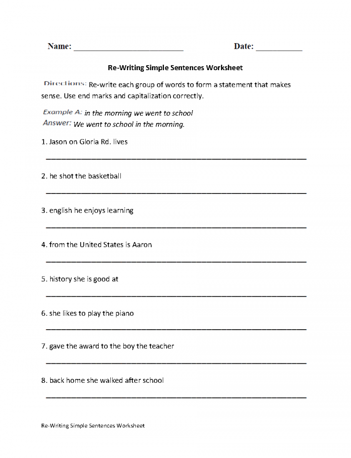 Free Printable Making Sentences Worksheets