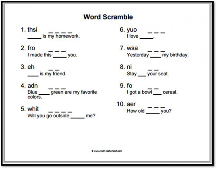 Sight Words Scramble Worksheet