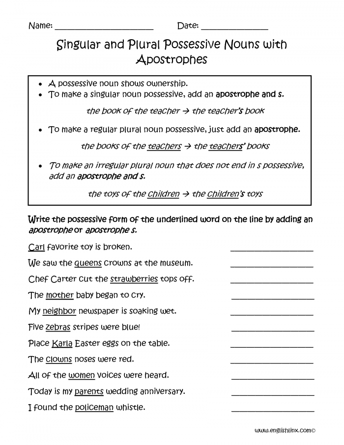 Apostrophe And Possession Worksheets