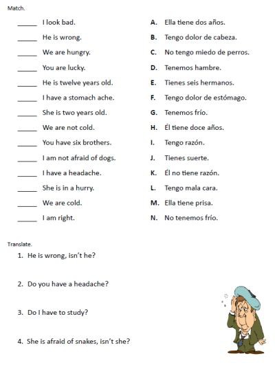 spanish verb tener worksheets 99worksheets