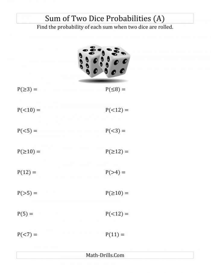 Sum Of Two Dice Probabilities A