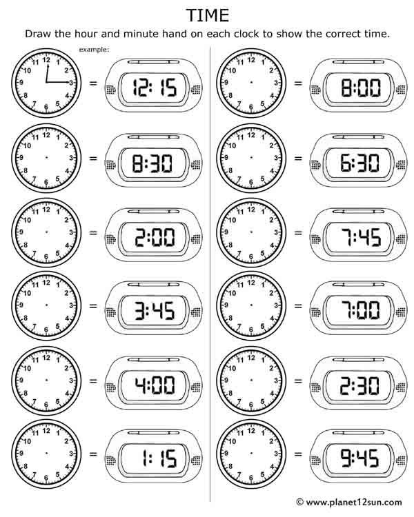 Telling Time Free Printable Worksheet