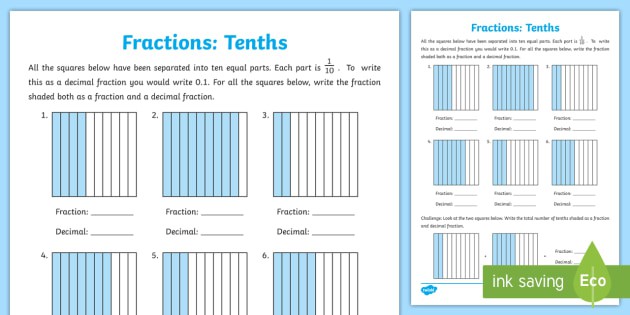 Tenths As Fractions And Decimals Worksheet Teacher Made