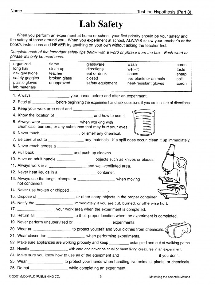 Th Grade Science Worksheets On Lab Safety