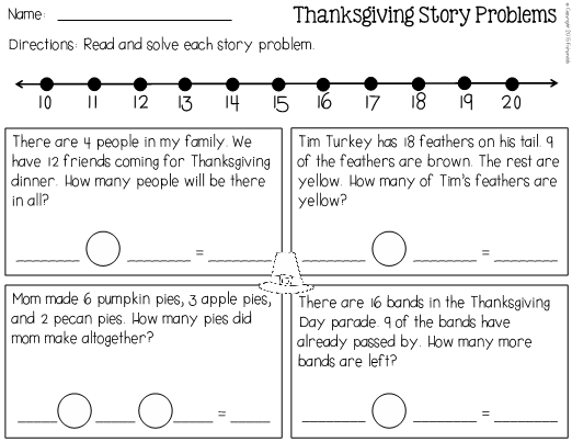 Thanksgiving Word Problems St Grade