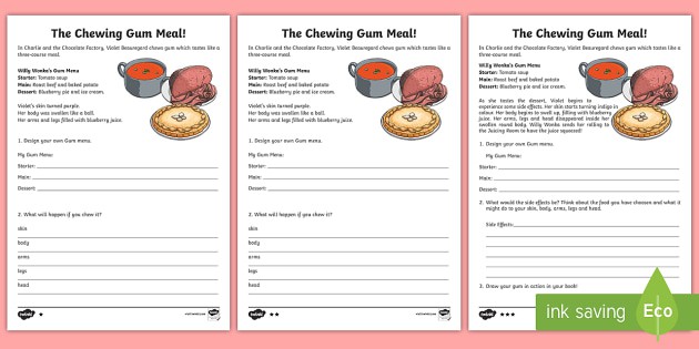 The Chewing Gum Meal Writing Worksheet  Worksheet