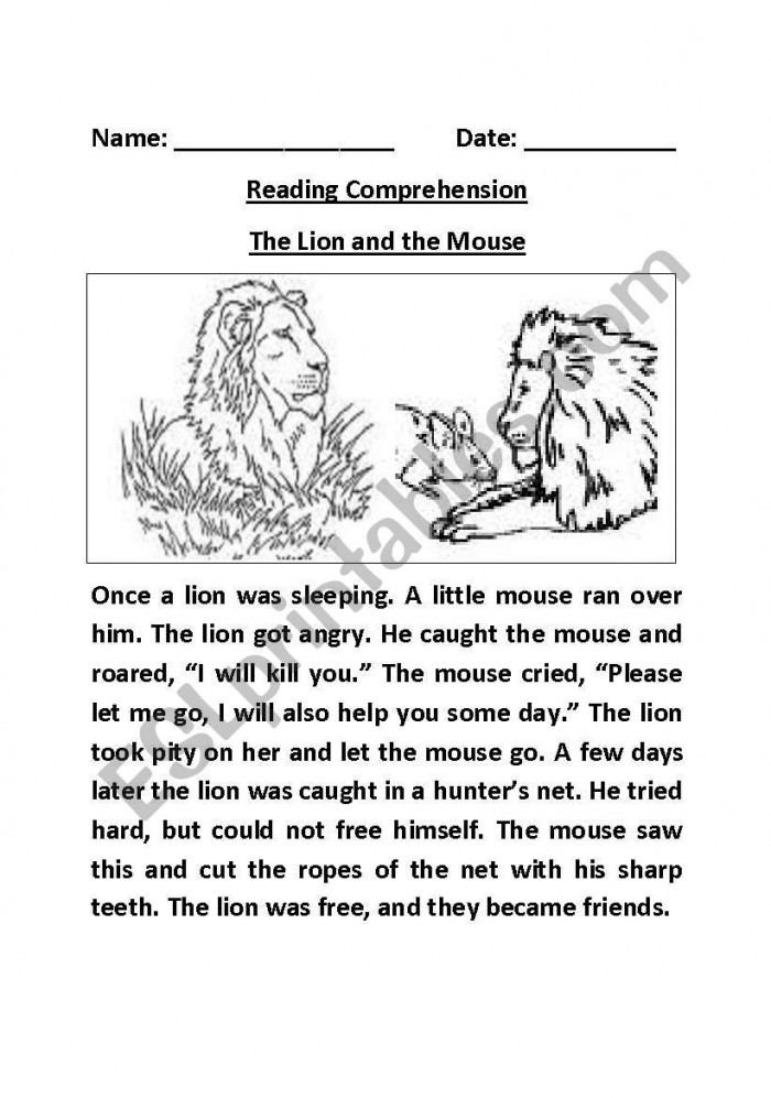 The Lion And The Mouse Fable Worksheets 99Worksheets