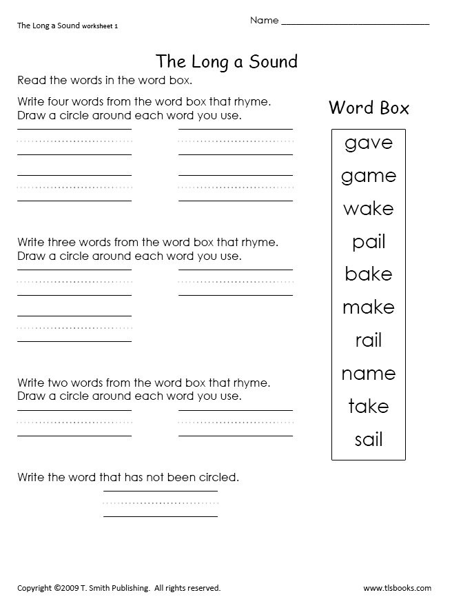 The Long A Sound Worksheets