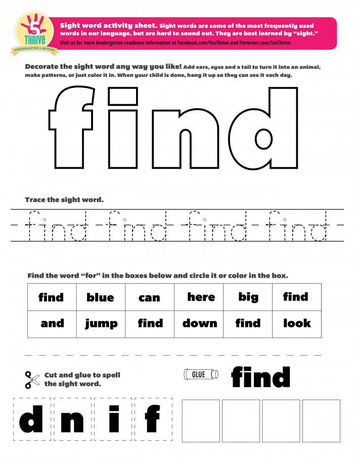 The Sight Word This Week Is Find Sight Words Are Some Of The