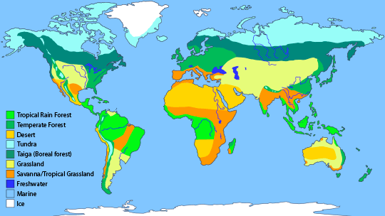 This Biome Map Shows Both Land Terrestrial And Water Aquatic
