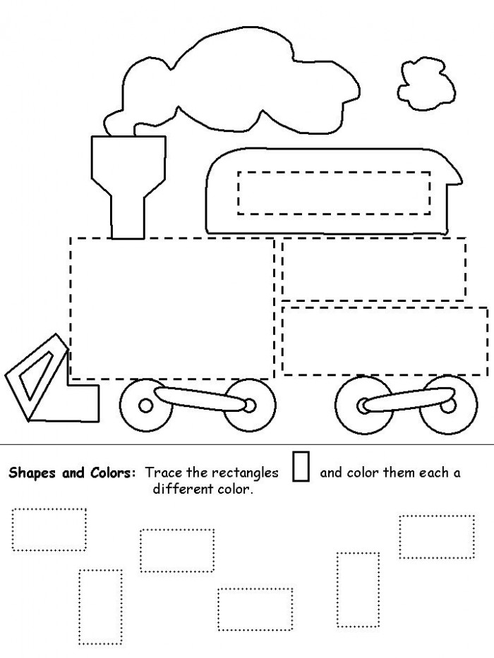 Trace And Color Shapes Train Worksheet