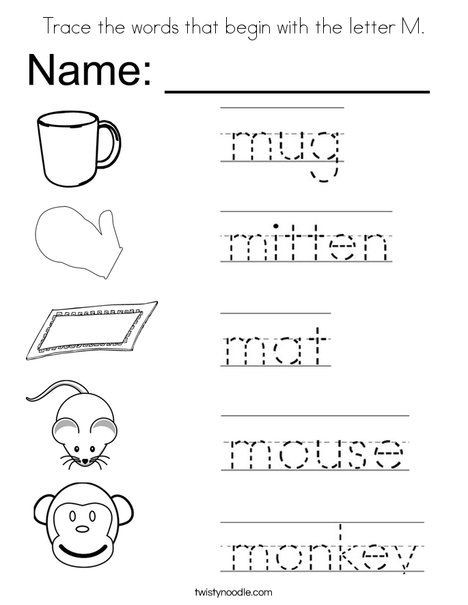 Trace The Words That Begin With The Letter M Coloring Page