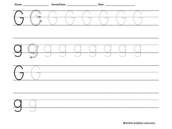 Tracing And Writing Letter G Worksheet