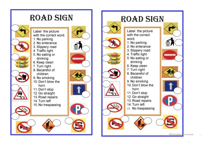 Traffic Signs Matching Worksheet