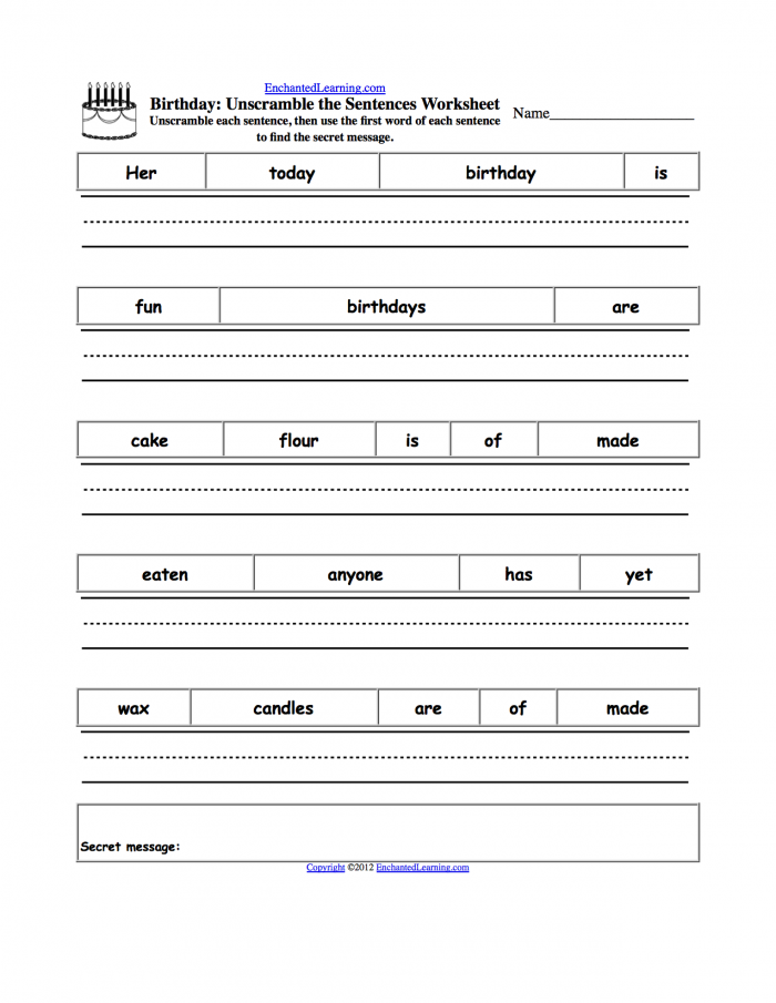 Unscramble Sentences Kindergarten Worksheets