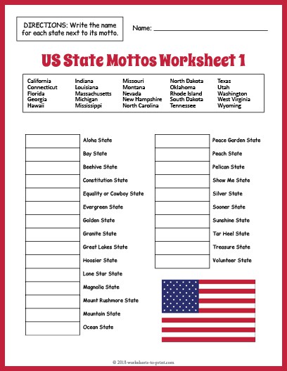 Us State Mottos Worksheet
