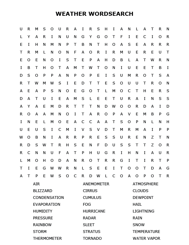 Weather Word Search Puzzle