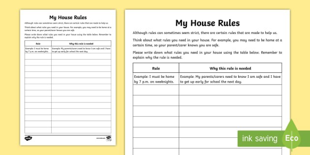 What House Rules Do You Need Worksheet  Worksheet