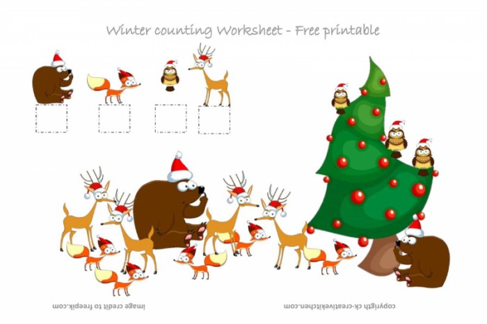 Winter Forest Animals Counting Worksheet