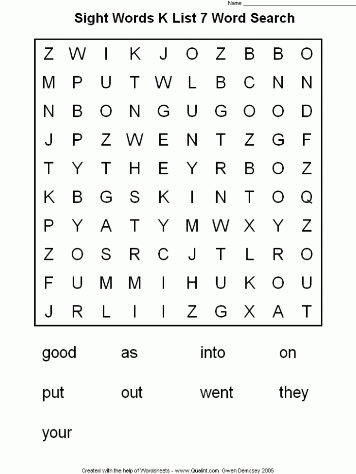 Word Search Worksheets For Kindergarten   Esl Wordsearches