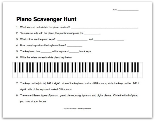 Worksheet About The Piano Scavenger Hunt  Color In My Piano