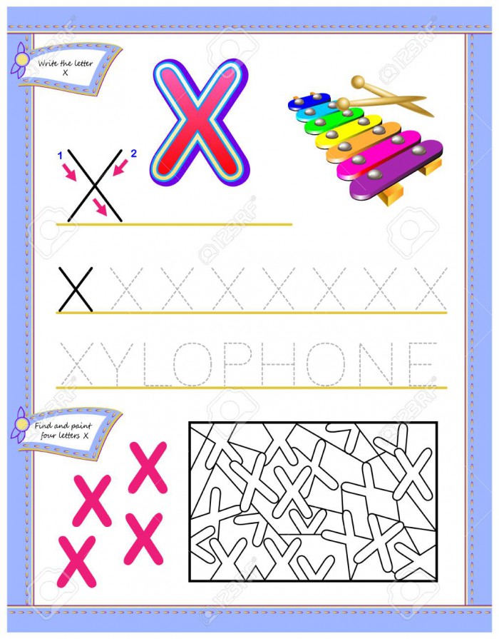 Worksheet For Kids With Letter X For Study English Alphabet