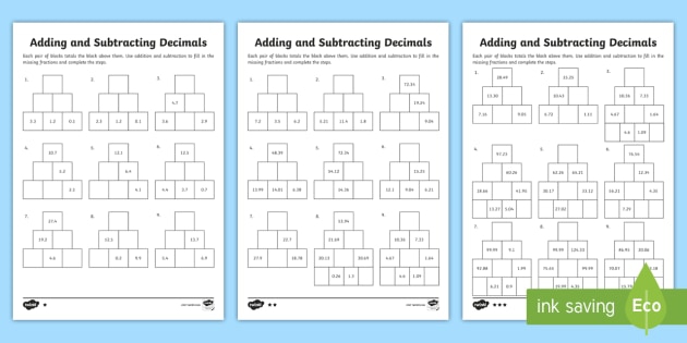 Adding And Subtracting Decimals Worksheets