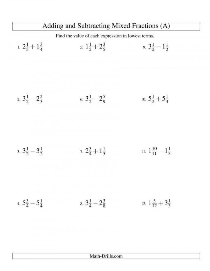 Mixed Number Fraction Multiplication Worksheets