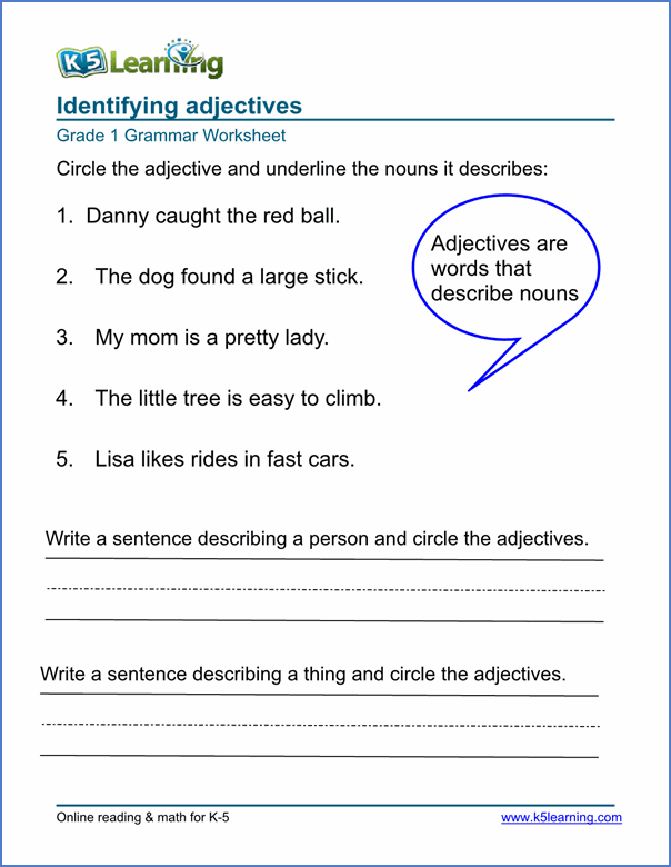 Adjective Worksheets For Elementary School