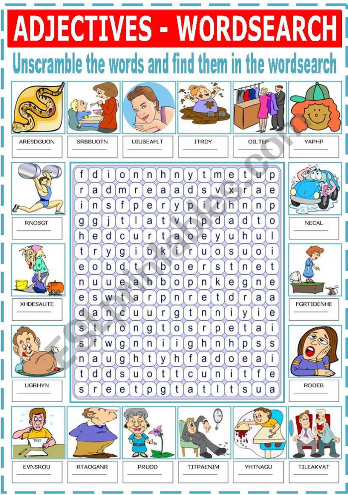 Adjectives Word Search Worksheets | 99Worksheets