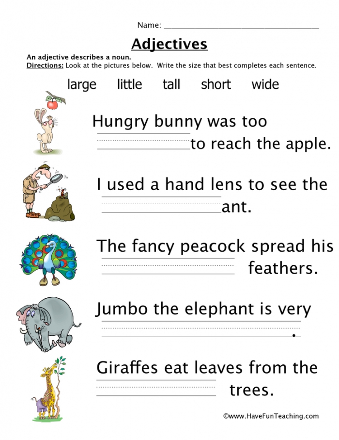 Grade 1 Adjectives Worksheets K5 Learning Writing Adjectives 
