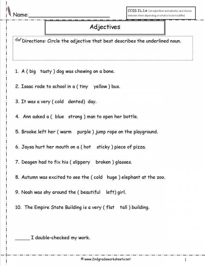 Descriptive Adjective Worksheet For Class 3