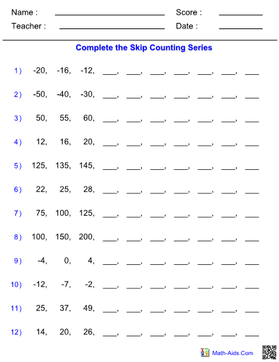 Advanced Skip Counting Worksheet
