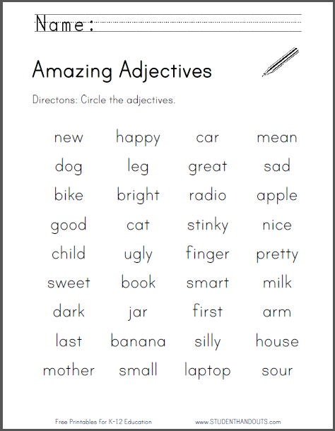 Amazing Adjectives Worksheet