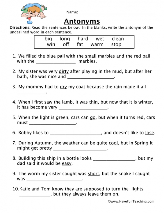 Antonym Worksheet  Have Fun Teaching