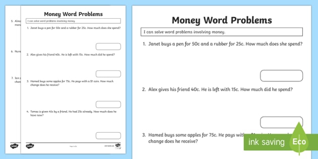 Spending Money Word Problems Worksheets 99Worksheets
