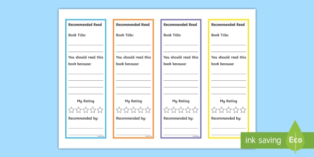 Book Recommendations Editable Bookmarks