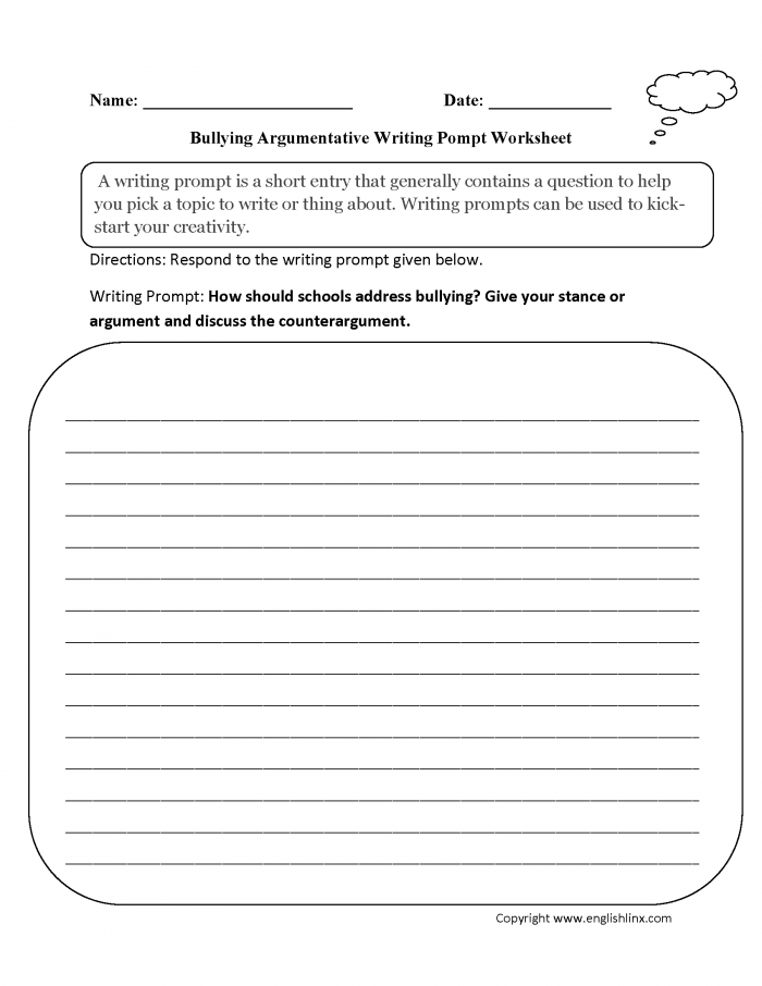 Bullying In Schools Argumentative Writing Prompts Worksheets