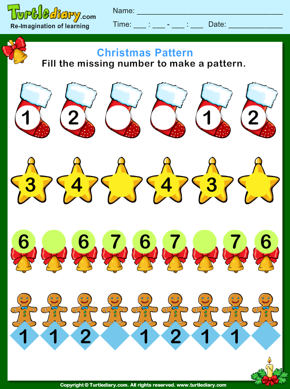Christmas Pattern Fill Missing Numbers Worksheet
