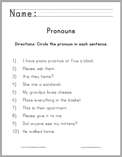 Circle The Pronouns Worksheet For First Grade