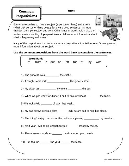 Common Prepositions