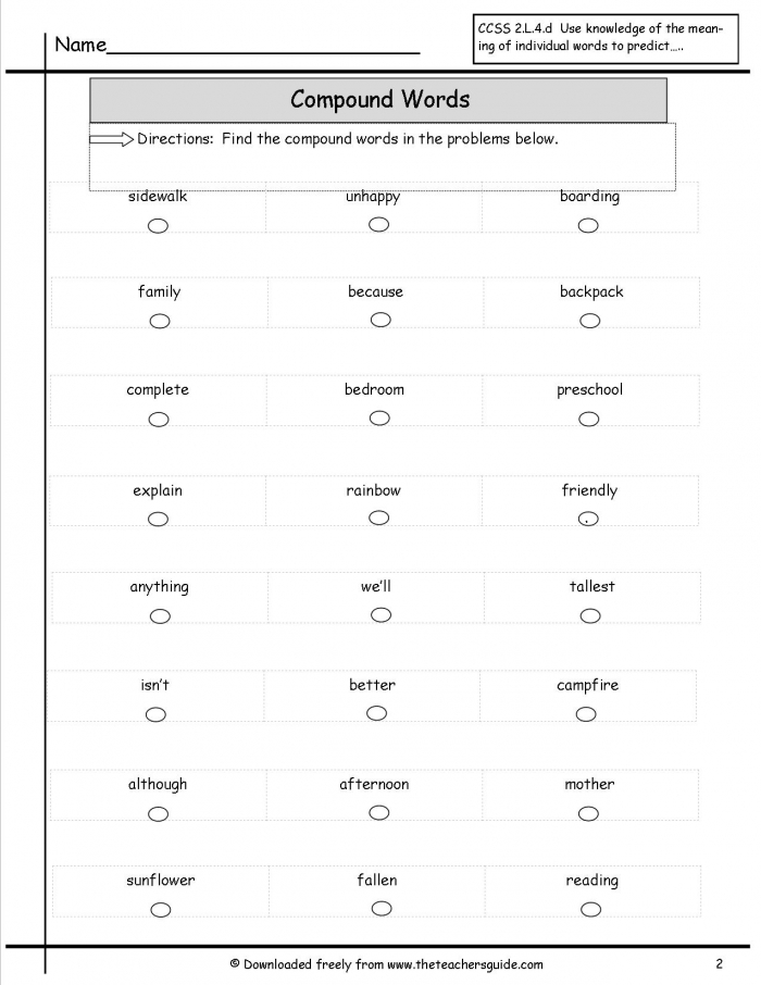 Compound Word Worksheets From The Teachers Guide