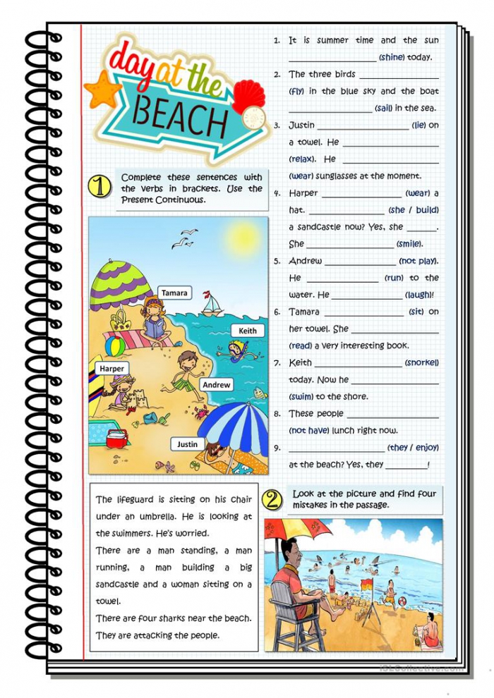 A Day At The Beach Worksheets | 99Worksheets