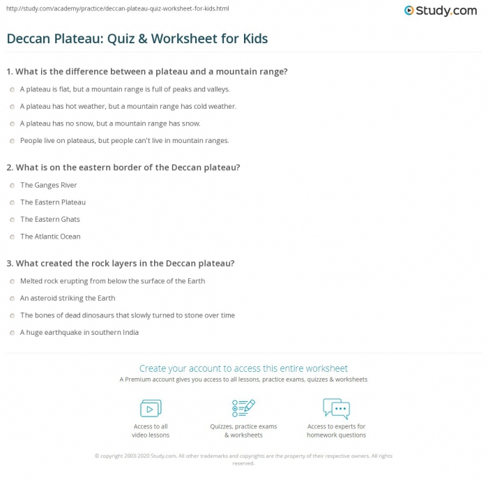 Deccan Plateau Quiz   Worksheet For Kids